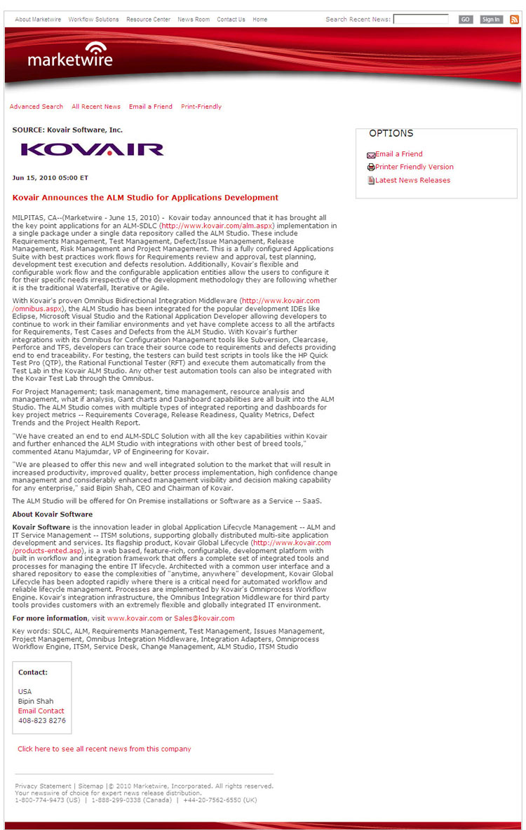 Marketwire Press Release