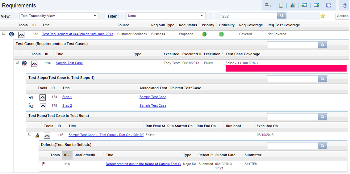 Traceability Between Artifacts in Various Tools