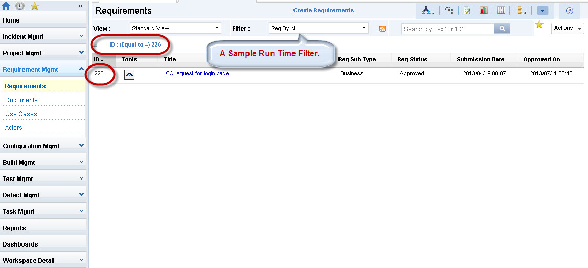 Run Time Filter in Kovair