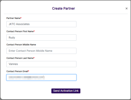 Create Partner modal