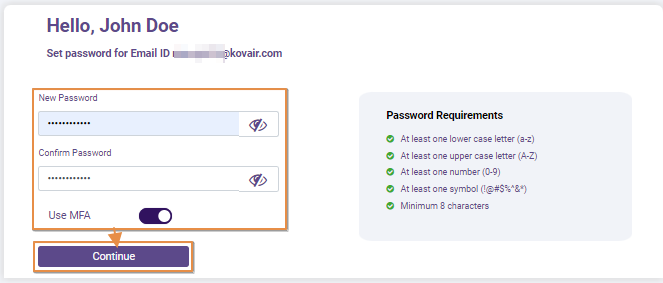 Setting login password and enabling MFA