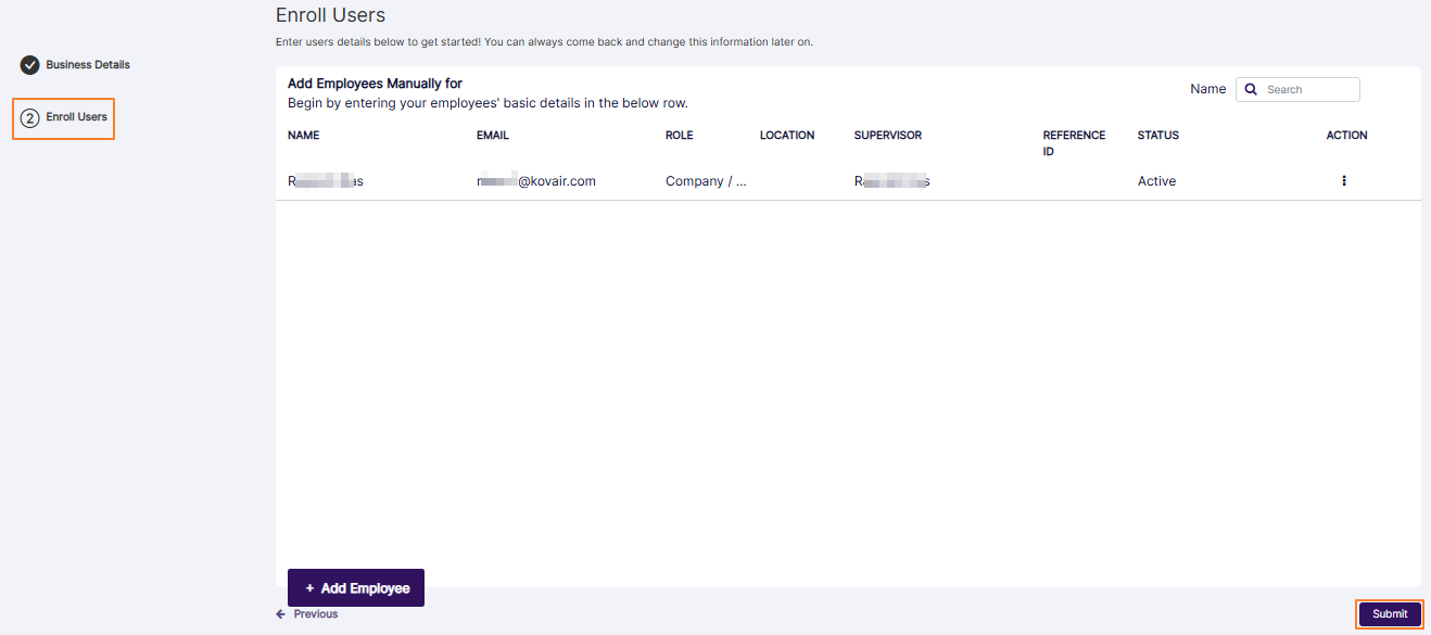 Submit button of second stage