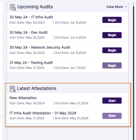 Attestation Start button of the Lastest Attestations section