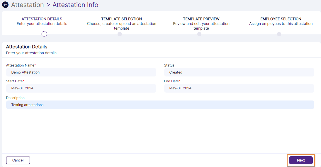 Next button to proceed
