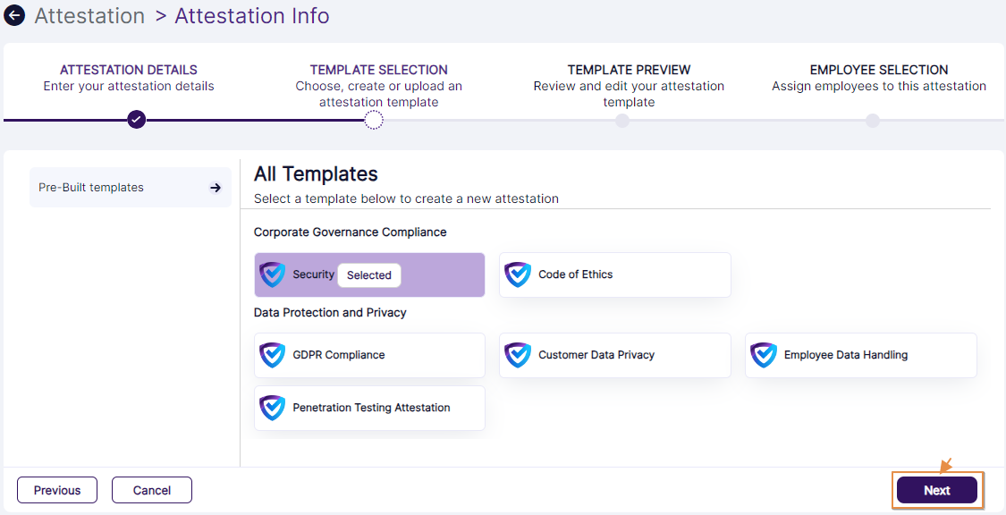 Next button to proceed