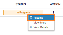 Expanded row context menu Resume option