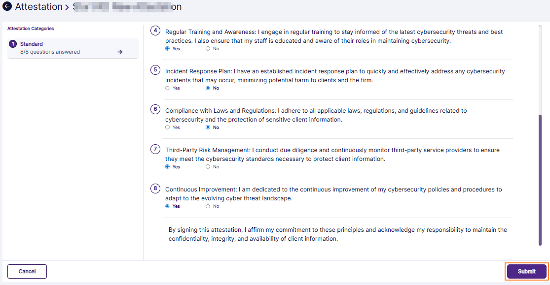 Submitting an attestation with a negative response