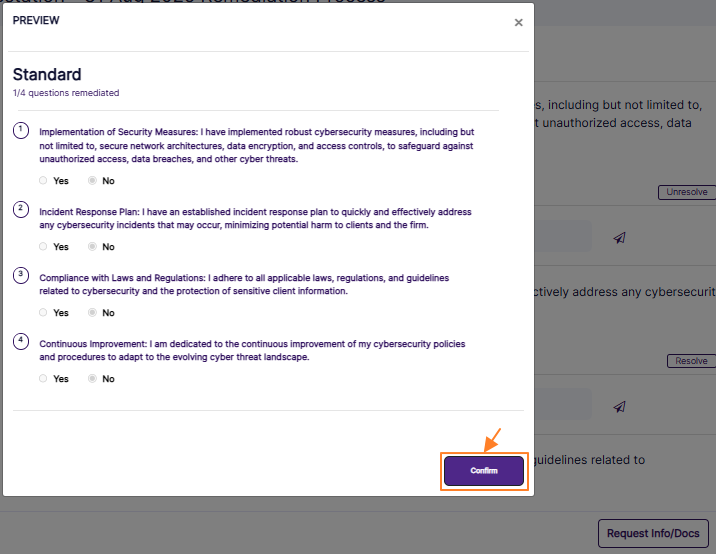 Confirming attestation remediation to be performed by the assigned employee(s)