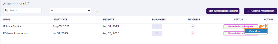 Expanded view of the row context menu option View More