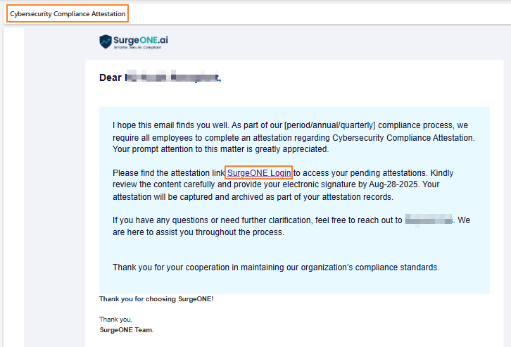 Email to initiate the attestation that is assigned