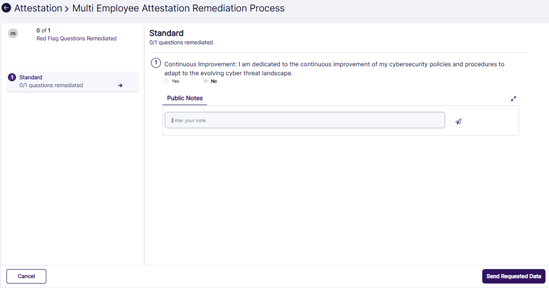 Attestation remediation process page view