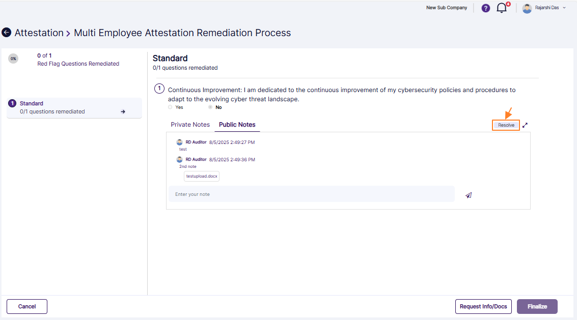 Attestation creator resolving flagged response