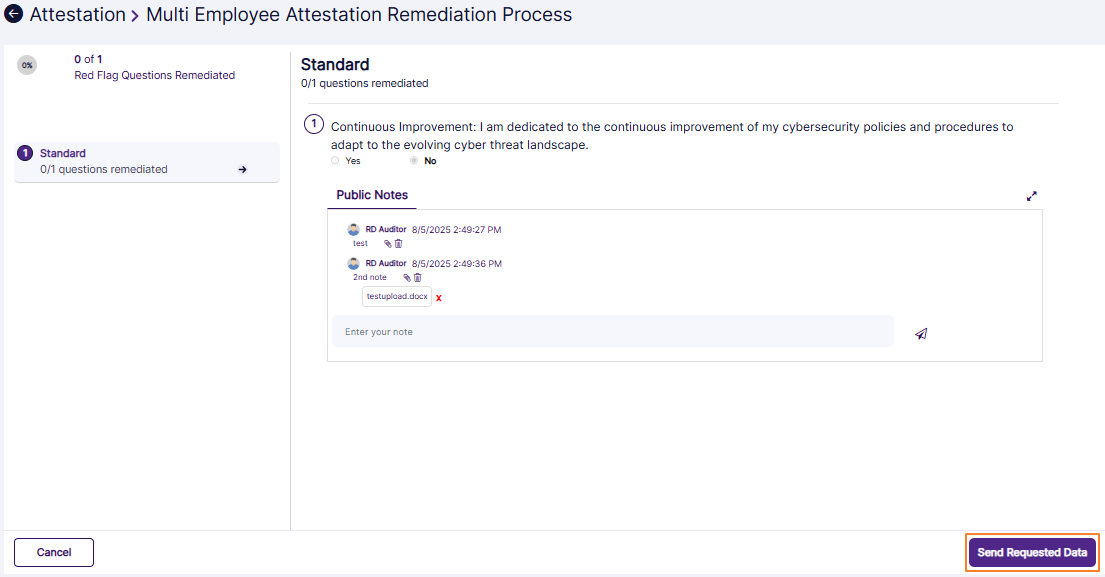 Send Requested Data button visible to assigned user