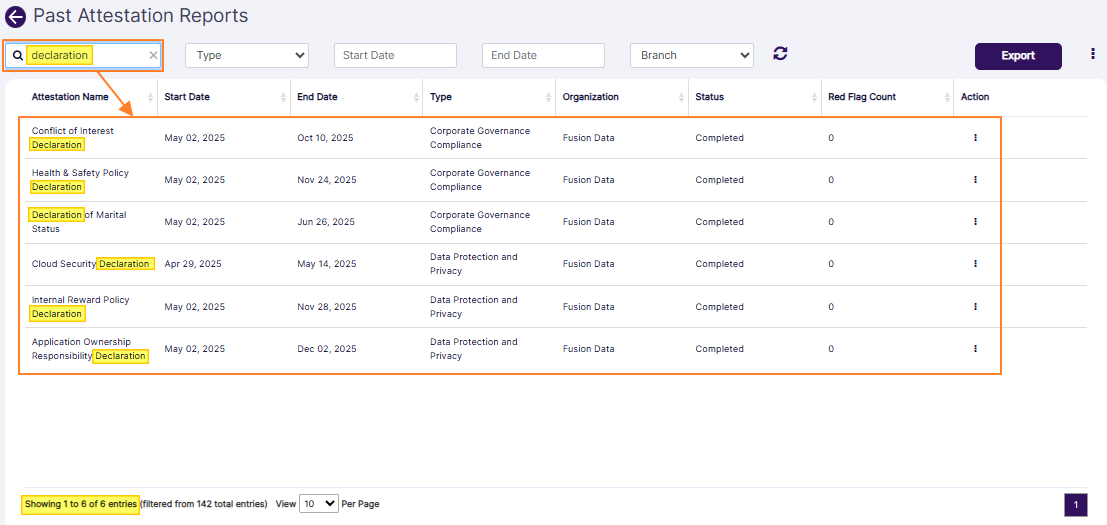 Report result fetched by search bar query