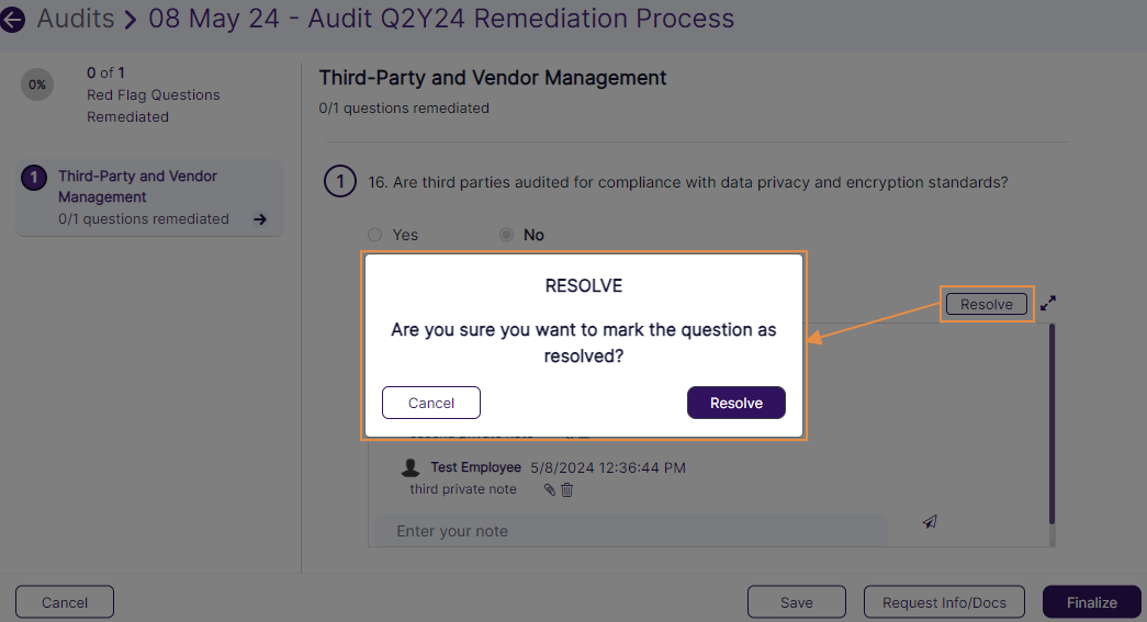 Resolve dialog box prompted