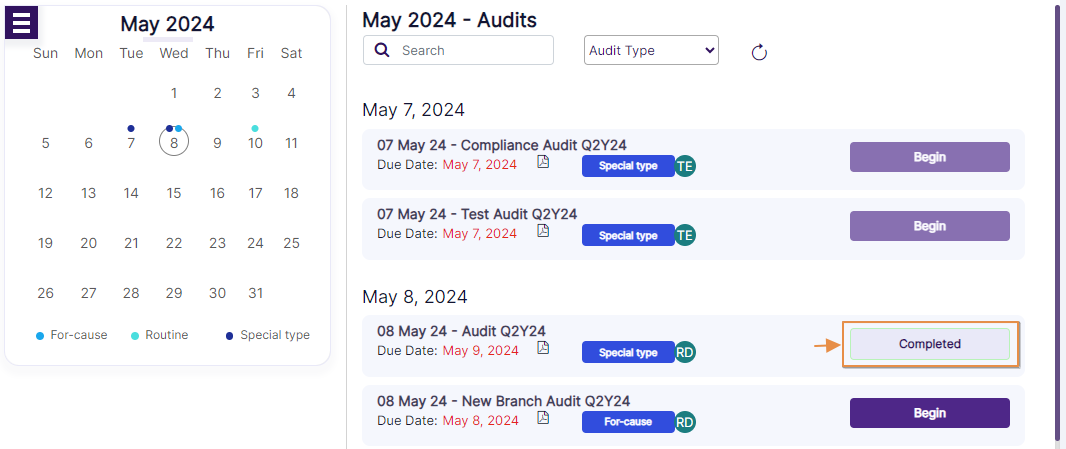 View of audit marked as Completed