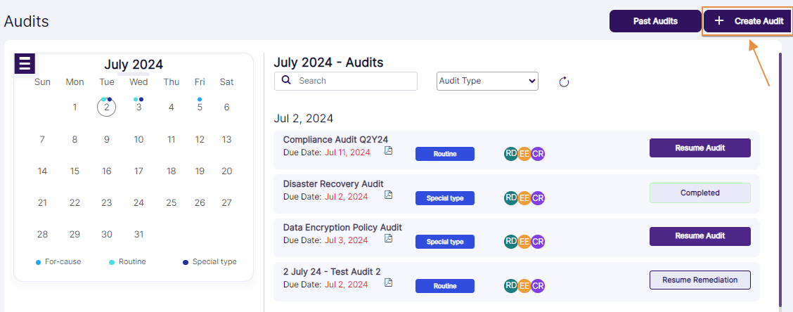 + Create Audit button