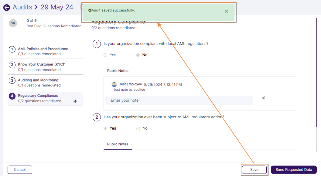 View of save success notification