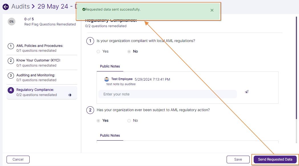 View of save success notification