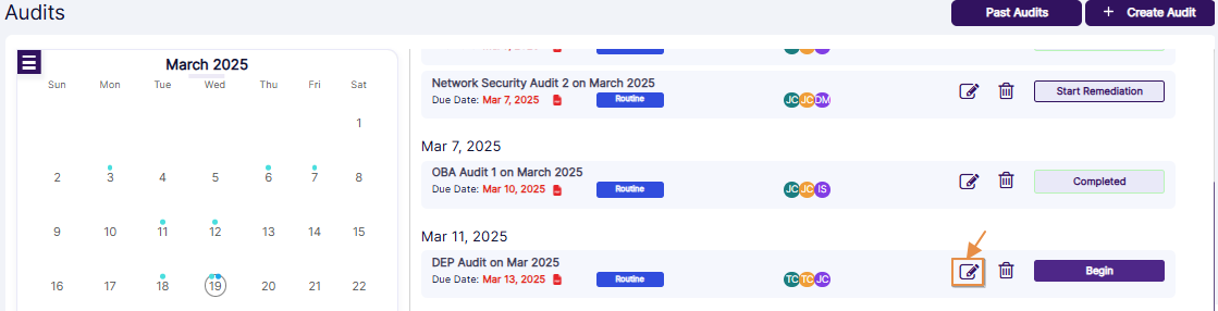 Option to edit an audit which is not started
