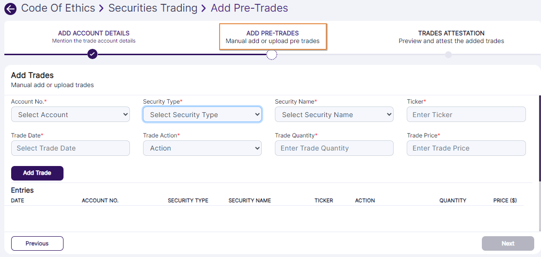 + Add Pre-Trades tab