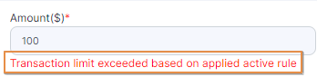 Amount exceeds active rule validation tooltip