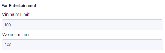 USD limit per transaction for a entertainment entry