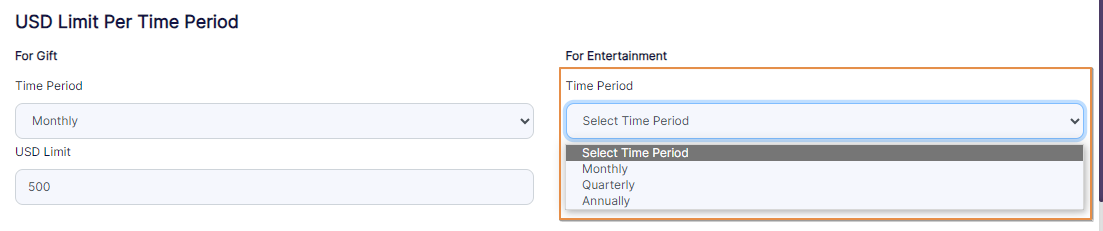 Time Period dropdown under the For Entertainment label