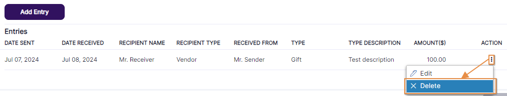 Delete context menu option
