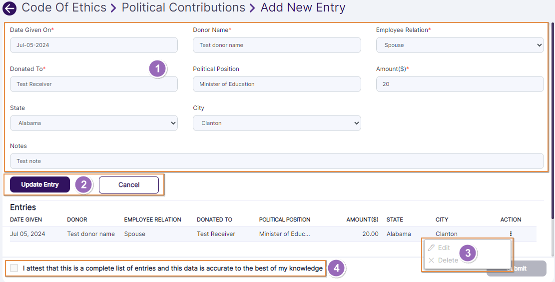 Various UI aspects while editing an entry