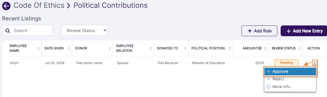 Approve context menu option