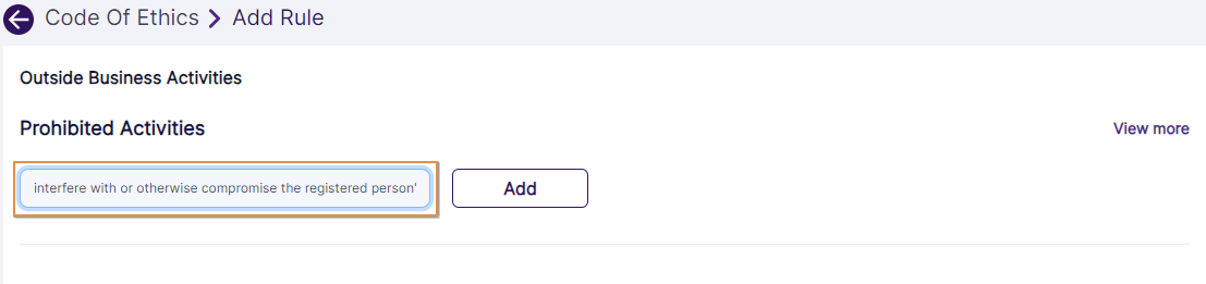 Field to state a prohibited activity