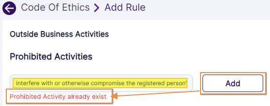 Validation tooltip on duplicate rule
