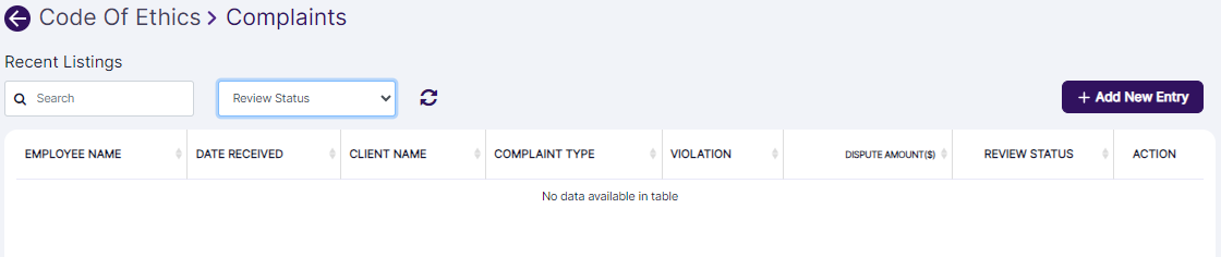 Complaints module Recent Listings