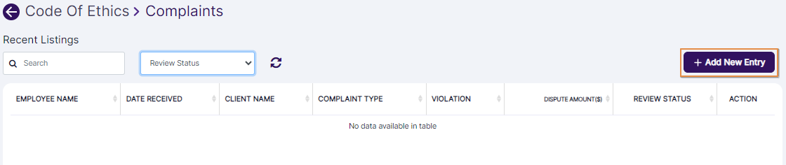 Add New Entry button