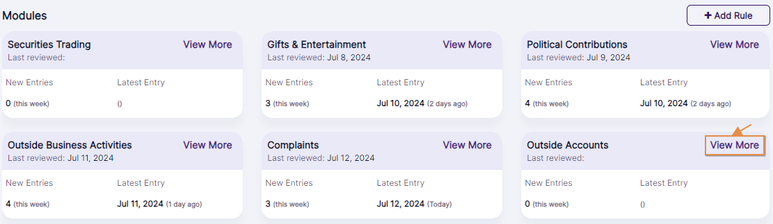 View More option of the Outside Accounts module