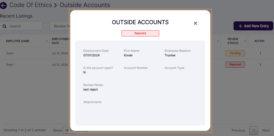 Dialog box loads after clicking on View More context menu option