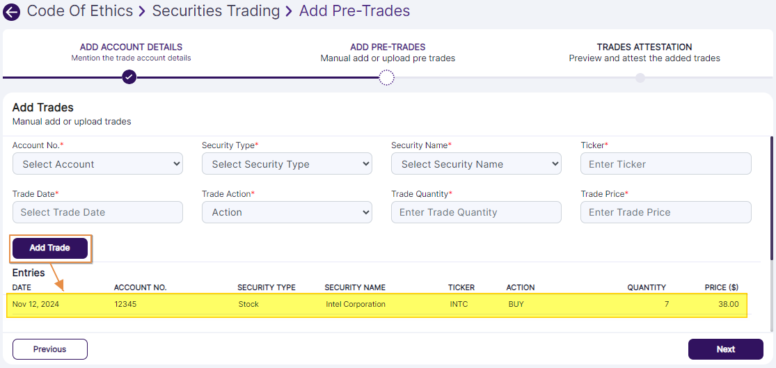 Added trades visible in grid view