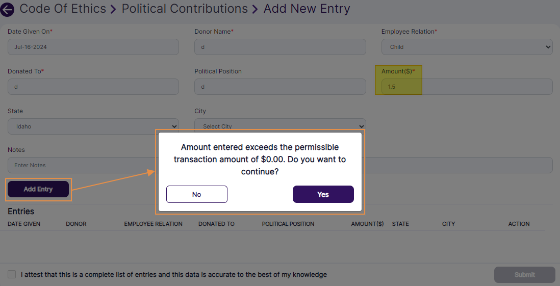 Confirmation prompt to proceed