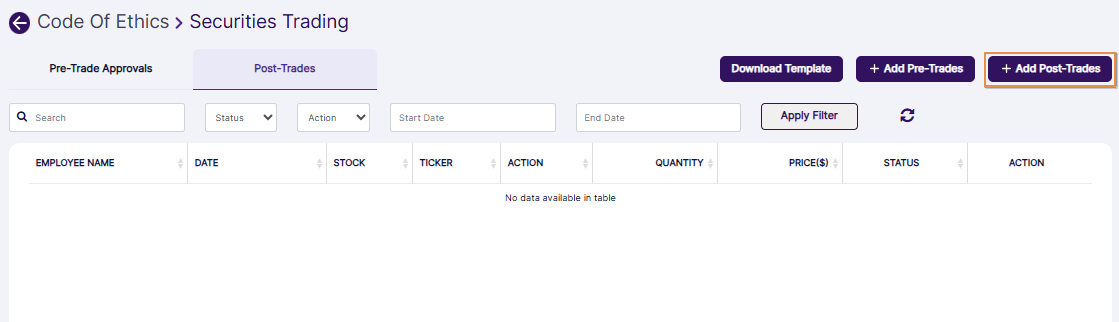 + Add Post-Trades button