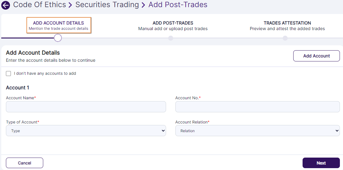 ADD ACCOUNT DETAILS tab