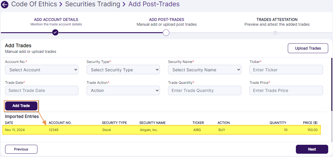 Added trades visible in grid view