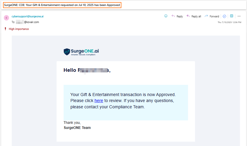 Approved email triggered