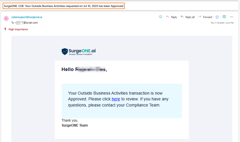 Approved email triggered