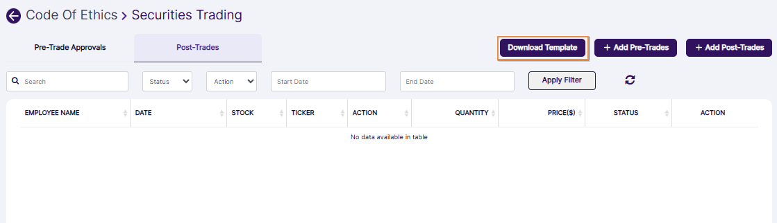 Download Template button