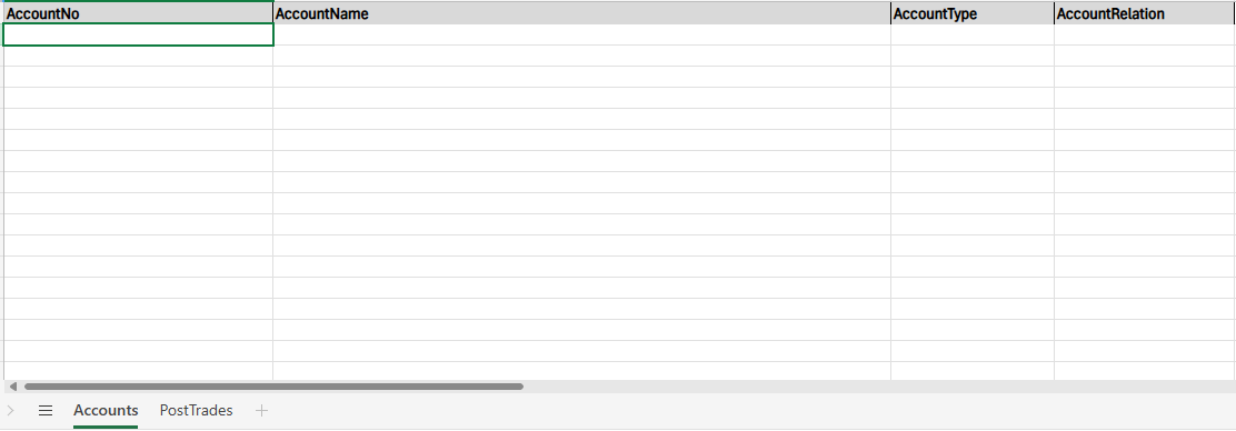 Default Template view - Accounts sheet