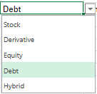 Options of SecurityType column