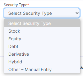 Security Type selection dropdown