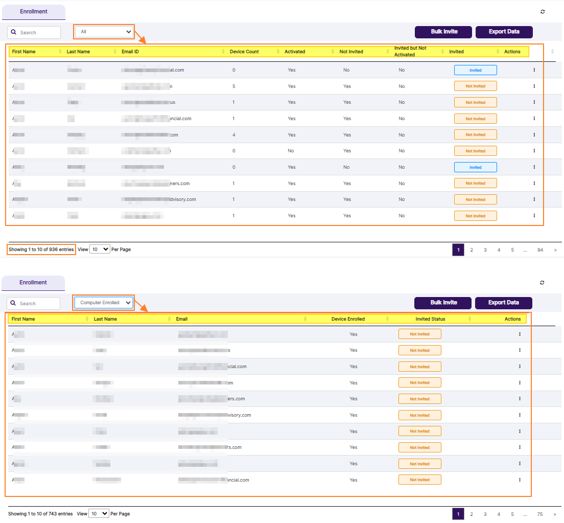Enrollment grid view depending on Enrollment dropdown selection
