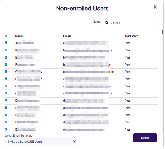 Selecting checkboxes to invite users